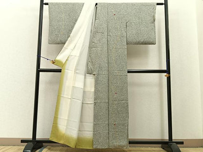 平和屋着物■訪問着　刺繍　紐文　たたき染め　黒地　金彩　正絹　逸品　BAAW9821hj