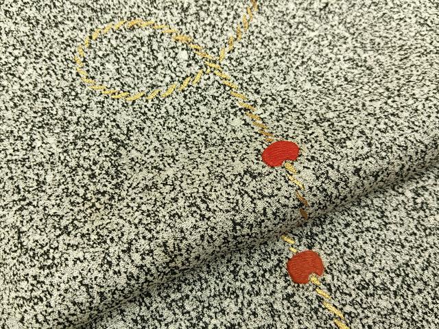 平和屋着物■訪問着　刺繍　紐文　たたき染め　黒地　金彩　正絹　逸品　BAAW9821hj