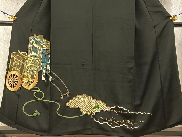 平和屋着物■豪華黒留袖　駒刺繍　御所車文　金彩　正絹　逸品　BAAW9822hj