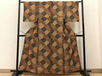 平和屋着物■上質な小紋　草花文　鬼しぼ縮緬　正絹　逸品　BAAW9825hj
