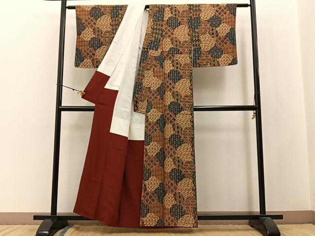 平和屋着物■上質な小紋　草花文　鬼しぼ縮緬　正絹　逸品　BAAW9825hj