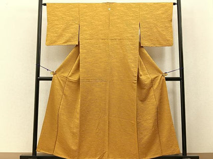 平和屋着物■上質な色無地　草花地紋　黄朽葉色　正絹　逸品　BAAW9831hj