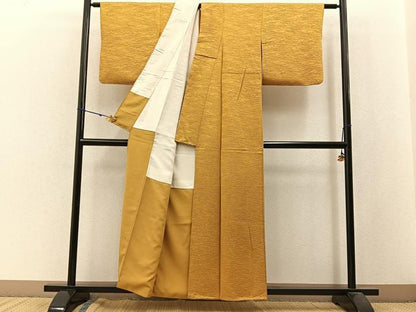 平和屋着物■上質な色無地　草花地紋　黄朽葉色　正絹　逸品　BAAW9831hj