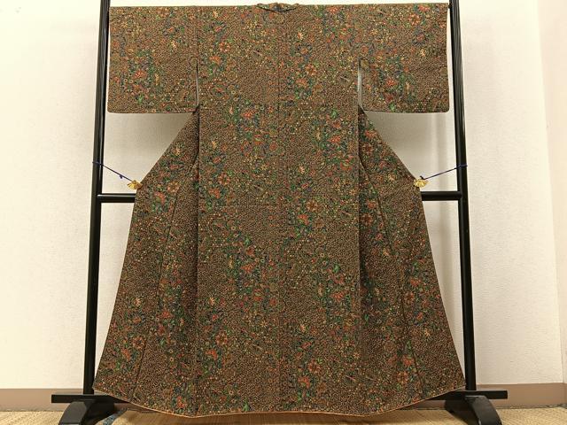 平和屋着物■上質な小紋　更紗花鳥文　正絹　逸品　BAAW9833hj