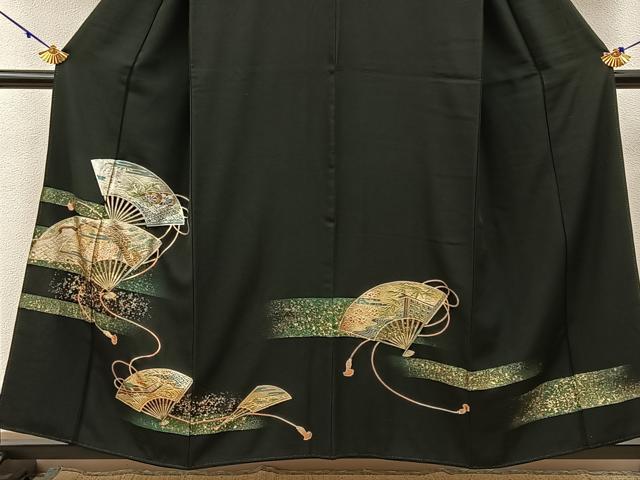 平和屋着物■豪華黒留袖　扇面渡橋花文　金銀彩　正絹　逸品　BAAW9838hj