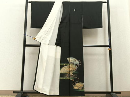 平和屋着物■豪華黒留袖　扇面渡橋花文　金銀彩　正絹　逸品　BAAW9838hj