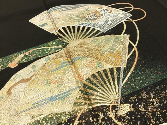 平和屋着物■豪華黒留袖　扇面渡橋花文　金銀彩　正絹　逸品　BAAW9838hj
