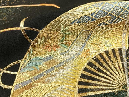 平和屋着物■豪華黒留袖　扇面渡橋花文　金銀彩　正絹　逸品　BAAW9838hj