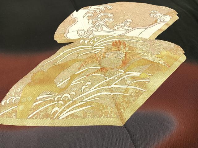 平和屋着物■豪華黒留袖　駒刺繍　文箱飛鶴浜松文　暈し染め　金彩　正絹　逸品　BAAW9840hj