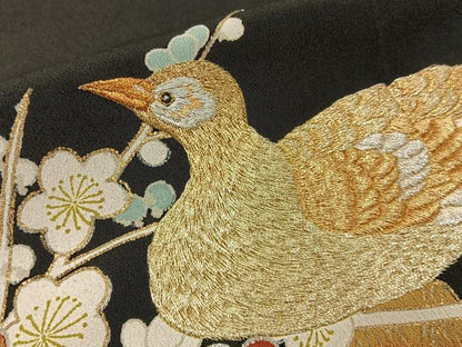 平和屋着物■豪華黒留袖　刺繍　尾長鳥枝花文　金彩　正絹　逸品　BAAW9842hj