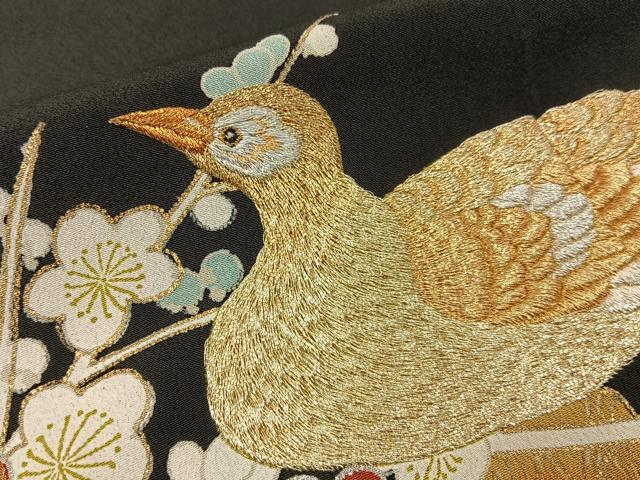 平和屋着物■豪華黒留袖　刺繍　尾長鳥枝花文　金彩　正絹　逸品　BAAW9842hj