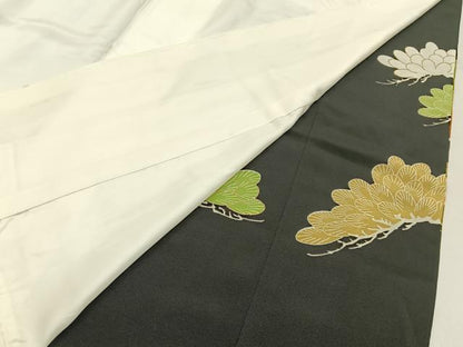 平和屋着物■豪華黒留袖　刺繍　尾長鳥枝花文　金彩　正絹　逸品　BAAW9842hj