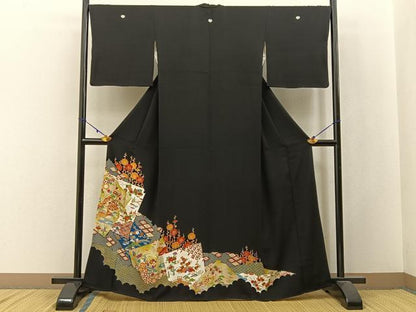 平和屋着物■豪華黒留袖 駒刺繍 色紙重ね御所解文 金彩 正絹 逸品 BAAW9849hj