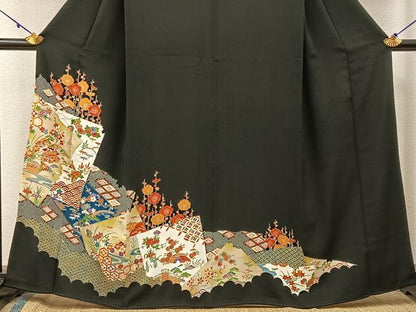 平和屋着物■豪華黒留袖 駒刺繍 色紙重ね御所解文 金彩 正絹 逸品 BAAW9849hj