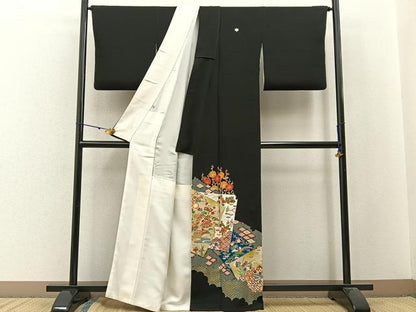 平和屋着物■豪華黒留袖 駒刺繍 色紙重ね御所解文 金彩 正絹 逸品 BAAW9849hj