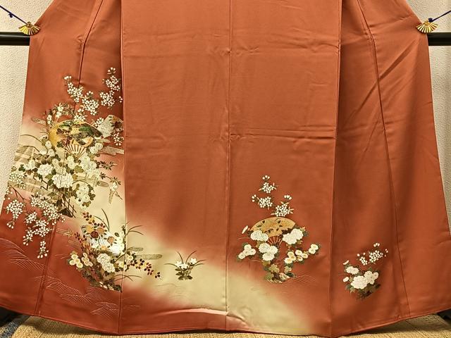 平和屋着物■訪問着 地紙草花文 暈し染め 金銀彩 正絹 逸品 BAAW9861hj