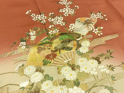 平和屋着物■訪問着 地紙草花文 暈し染め 金銀彩 正絹 逸品 BAAW9861hj