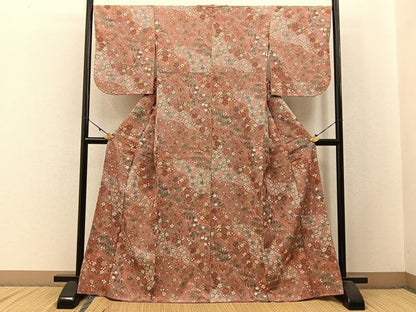 平和屋着物■上質な小紋 ふくれ織 鹿の子舞桜文 金彩 正絹 逸品 BAAW9862hj