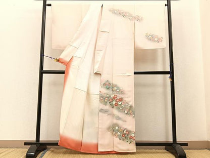 平和屋着物■訪問着　草花文　暈し染め　金銀彩　正絹　逸品　未使用　BAAW9871hj