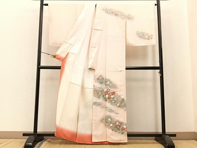 平和屋着物■訪問着　草花文　暈し染め　金銀彩　正絹　逸品　未使用　BAAW9871hj