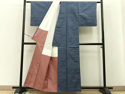 平和屋着物■上質な紬 色無地 藍鼠色 正絹 逸品 未使用 BAAW9872hj