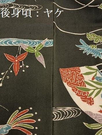 平和屋着物■上質な小紋 型染め 鳳凰扇面花文 黒地 正絹 逸品 BAAW9874hj