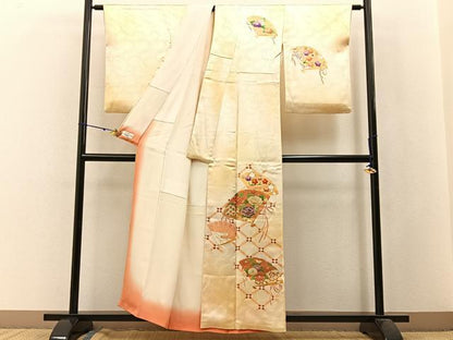 平和屋着物■訪問着 檜扇花文 暈し染め 金彩 やまと誂製 正絹 逸品 BAAW9875hj