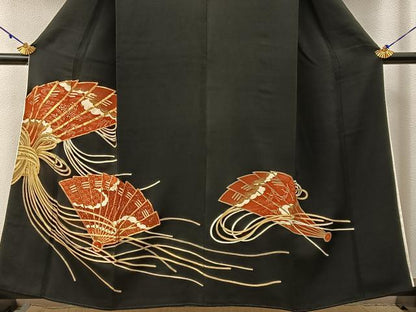 平和屋着物■豪華黒留袖 駒刺繍 束ね熨斗檜扇文 金彩 正絹 逸品 BAAW9881hj