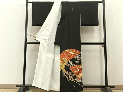 平和屋着物■豪華黒留袖 駒刺繍 束ね熨斗檜扇文 金彩 正絹 逸品 BAAW9881hj