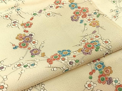平和屋着物■上質な小紋 梅 鬼しぼ縮緬 正絹 逸品 未使用 BAAW9882hj