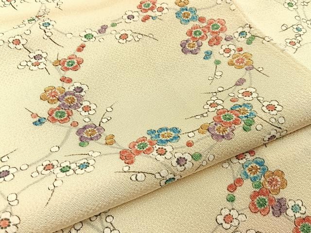 平和屋着物■上質な小紋 梅 鬼しぼ縮緬 正絹 逸品 未使用 BAAW9882hj
