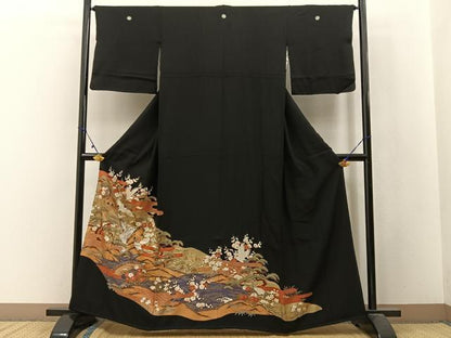 平和屋着物■豪華黒留袖 飛鶴浜松文 金彩 正絹 逸品 BAAW9890hj
