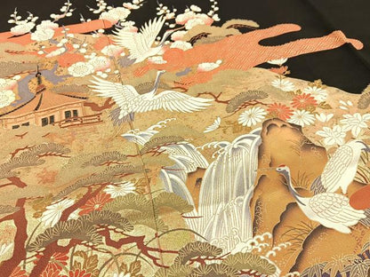 平和屋着物■豪華黒留袖 飛鶴浜松文 金彩 正絹 逸品 BAAW9890hj