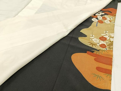 平和屋着物■豪華黒留袖 飛鶴浜松文 金彩 正絹 逸品 BAAW9890hj