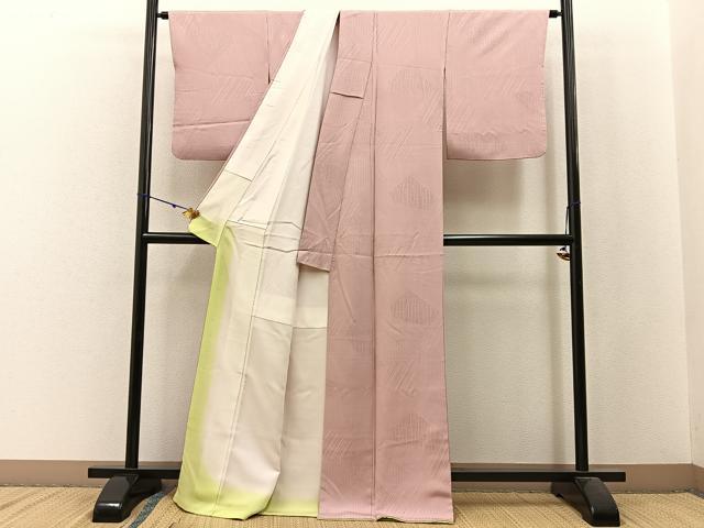 平和屋着物■上質な色無地 切嵌地紋 虹色 正絹 逸品 BAAW9896hj
