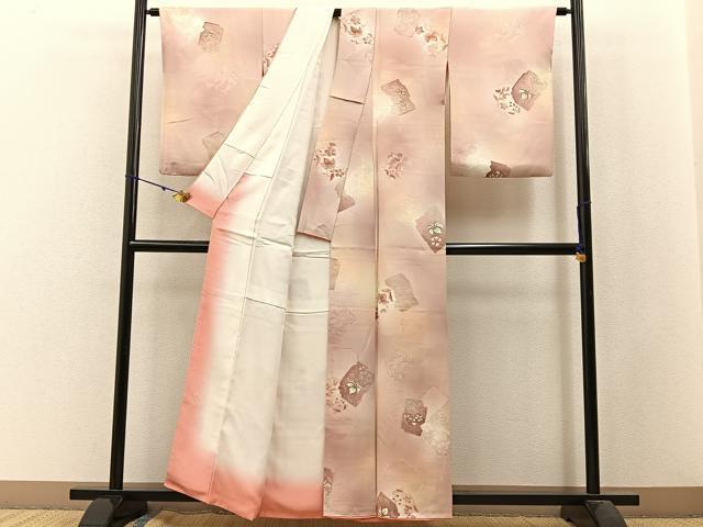 平和屋着物■上質な小紋 地紋起こし 破れ色紙花文 暈し染め 正絹 逸品 BAAW9897hj