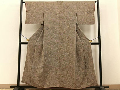 平和屋着物■上質な小紋 更紗花文 鬼しぼ縮緬 正絹 逸品 BAAW9899hj