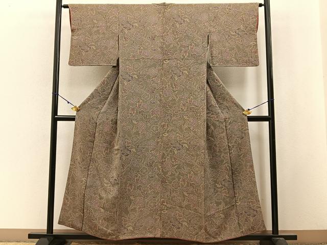 平和屋着物■上質な小紋 更紗花文 鬼しぼ縮緬 正絹 逸品 BAAW9899hj