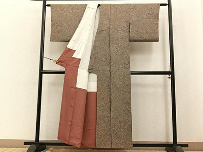 平和屋着物■上質な小紋 更紗花文 鬼しぼ縮緬 正絹 逸品 BAAW9899hj