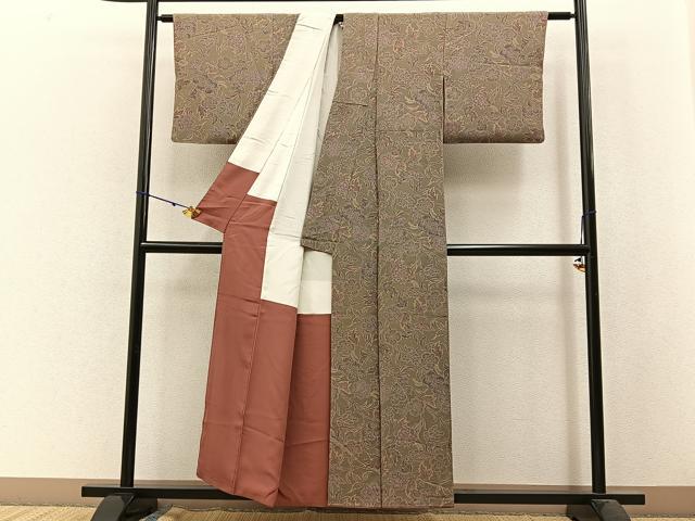 平和屋着物■上質な小紋 更紗花文 鬼しぼ縮緬 正絹 逸品 BAAW9899hj