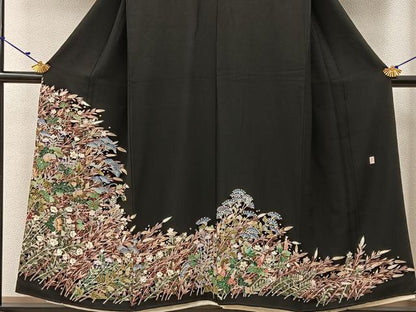 平和屋着物■豪華黒留袖　友禅　作家物　草花文　正絹　逸品　BAAW9909hj