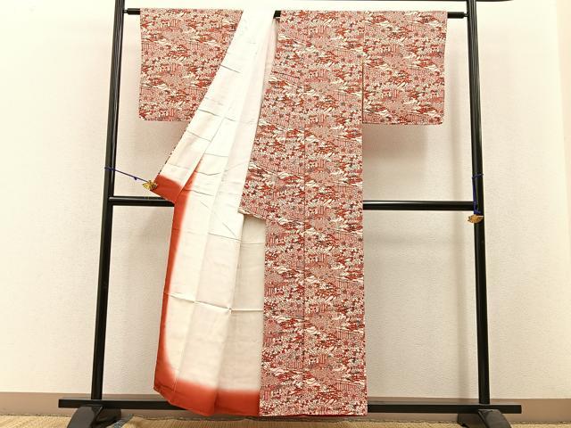 平和屋着物■上質な小紋 型染め 御所車文 正絹 逸品 未使用 BAAW9913hj
