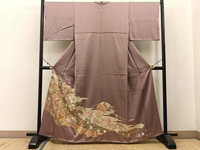 平和屋着物■豪華色留袖 檜扇花鳥文 金彩 正絹 逸品 BAAW9914hj