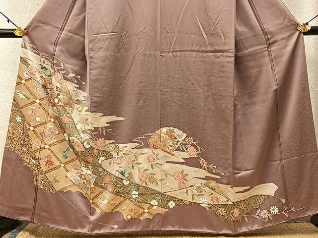 平和屋着物■豪華色留袖 檜扇花鳥文 金彩 正絹 逸品 BAAW9914hj