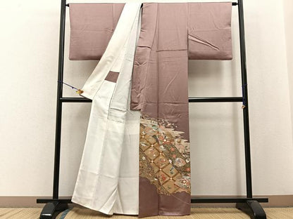 平和屋着物■豪華色留袖 檜扇花鳥文 金彩 正絹 逸品 BAAW9914hj