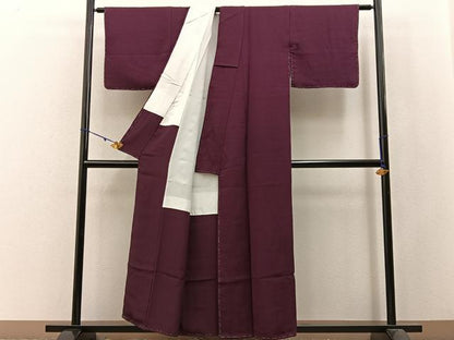 平和屋着物■上質な色無地 草葉地紋 紫鳶色 正絹 逸品 未使用 BAAW9921hj