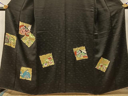 平和屋着物■訪問着 平安人物文 黒地 金彩 正絹 逸品 BAAW9927hj
