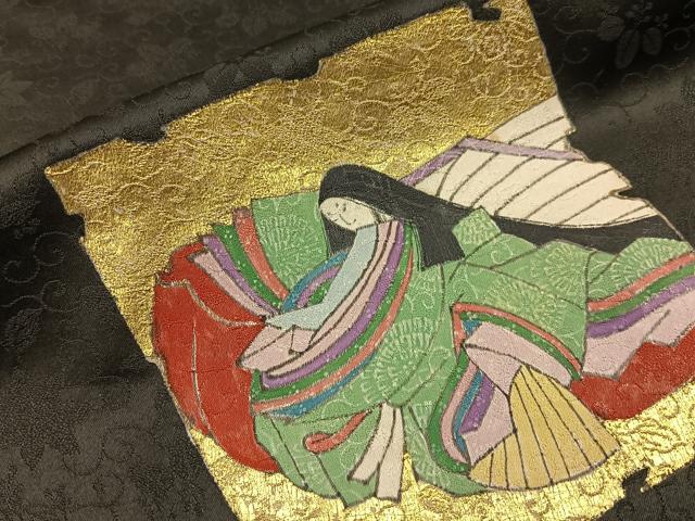 平和屋着物■訪問着 平安人物文 黒地 金彩 正絹 逸品 BAAW9927hj