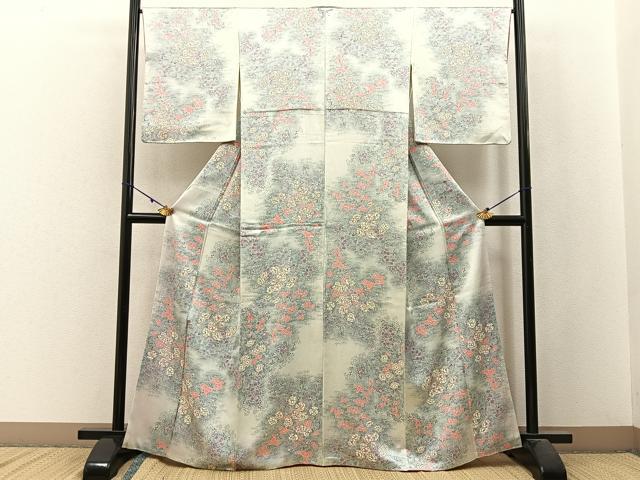 平和屋着物■上質な小紋 草花文 たたき染め 正絹 逸品 BAAW9935hj