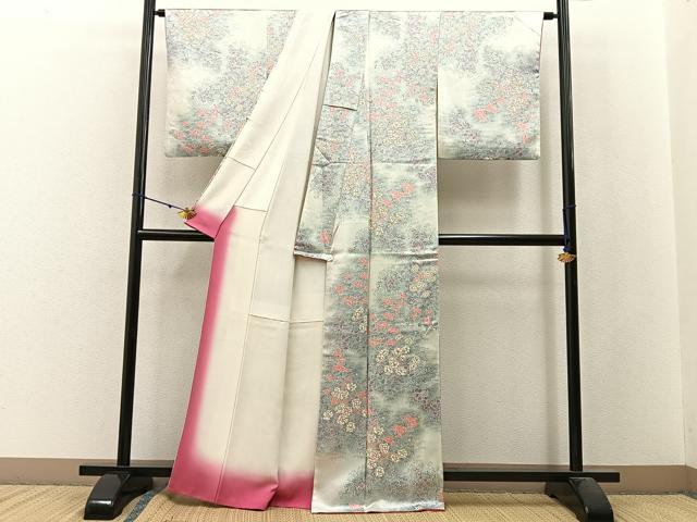平和屋着物■上質な小紋 草花文 たたき染め 正絹 逸品 BAAW9935hj